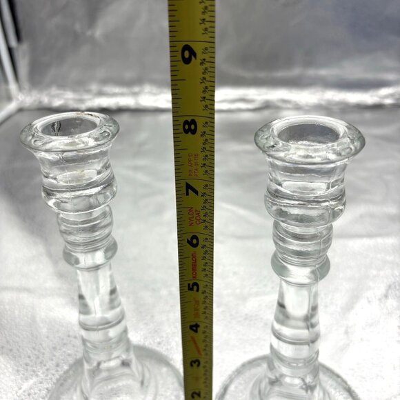 Vintage Candlestick Holders Clear Glass 8” Set Of 2 Romantic Date Night Wedding - Picture 6 of 13